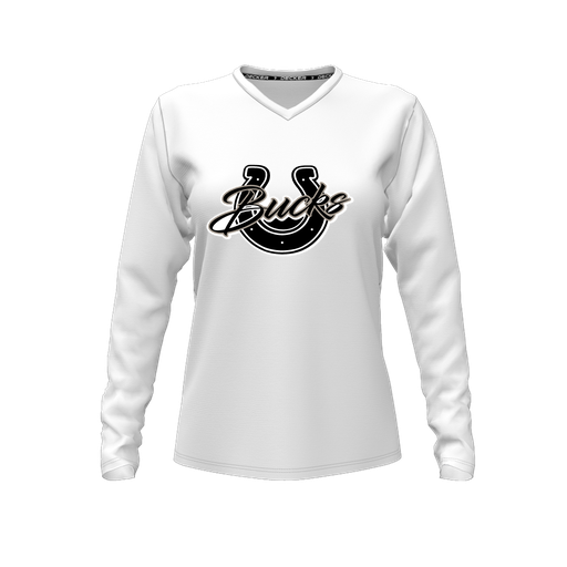 [FTLVCFWH-FYXS-LOGO1] Decker Comfort T-Shirt (Female Youth XS, White, V Neck, Logo 1, Long Sleeve)