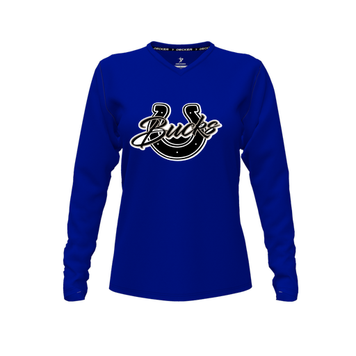 [CUS-DFW-TEES-CMF-VNK-LSL-RYL-FYXS-LOGO1] Decker Comfort T-Shirt (Female Youth XS, Royal, V Neck, Logo 1, Long Sleeve)