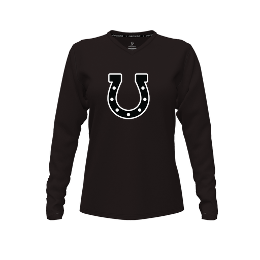 [CUS-DFW-TEES-PER-VNK-LSL-BLK-FYXS-LOGO2] Performance T-Shirt (Female Youth XS, Black, V Neck, Logo 2, Long Sleeve)