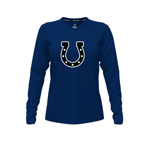 [CUS-DFW-TEES-PER-VNK-LSL-NVY-FYXS-LOGO2] Performance T-Shirt (Female Youth XS, Navy, V Neck, Logo 2, Long Sleeve)