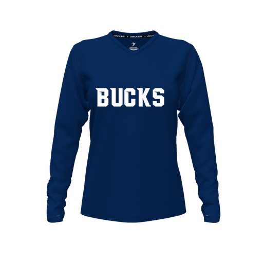 [FTLVPTNV-FYXS-LOGO3] Decker Performance T-Shirt (Female Youth XS, Navy, V Neck, Logo 3, Long Sleeve)