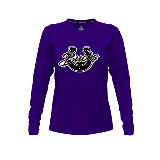 [CUS-DFW-TEES-PER-VNK-LSL-PUR-FYXS-LOGO1] Performance T-Shirt (Female Youth XS, Purple, V Neck, Logo 1, Long Sleeve)