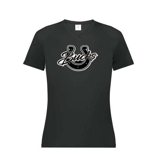 [2792.080.XS-LOGO1] Ladies Smooth Sport V-Neck T-Shirt (Female Adult XS, Black, Logo 1)